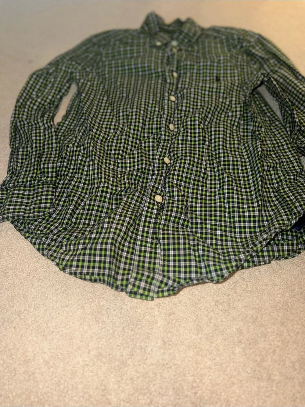 Polo Ralph Lauren Green and Black Plaid Button-Down Shirt Medium size 10-12